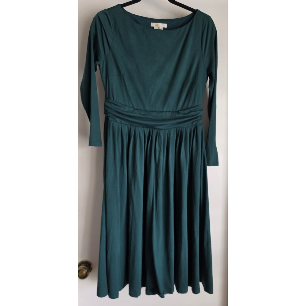 Boden Midi Dress Size 8P Green Long Sleeve Round Neck Petite Gown Frock